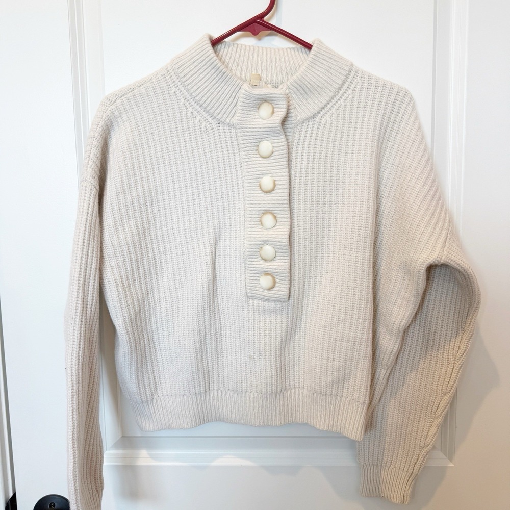 Sezane Lucas Ribbed Sweater M Cream Classic Knit French Parisian Quiet Luxury